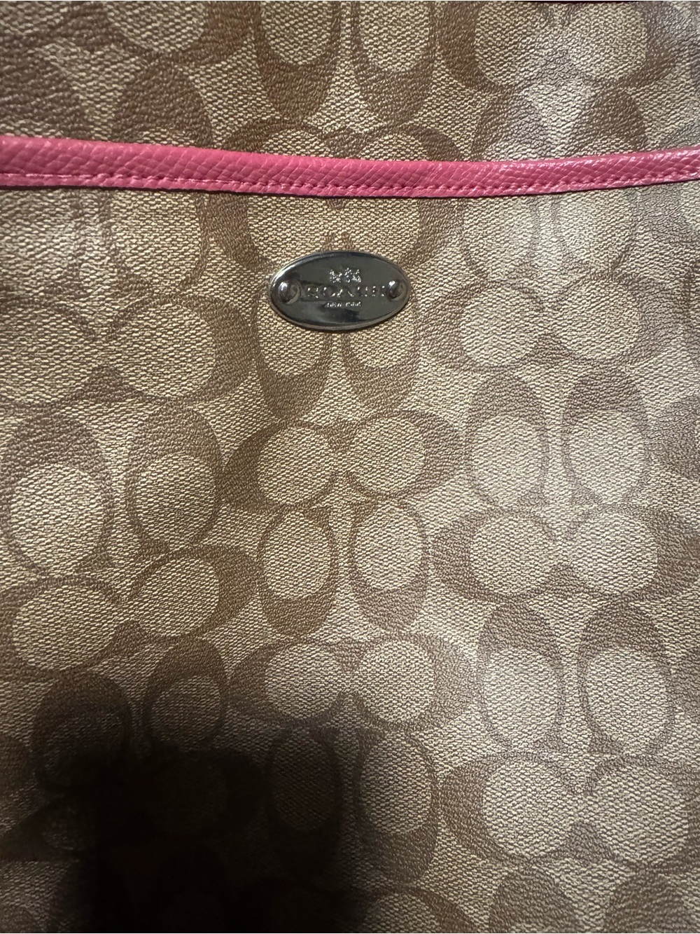 Coach Beige Signature Tote with Pink Trim
